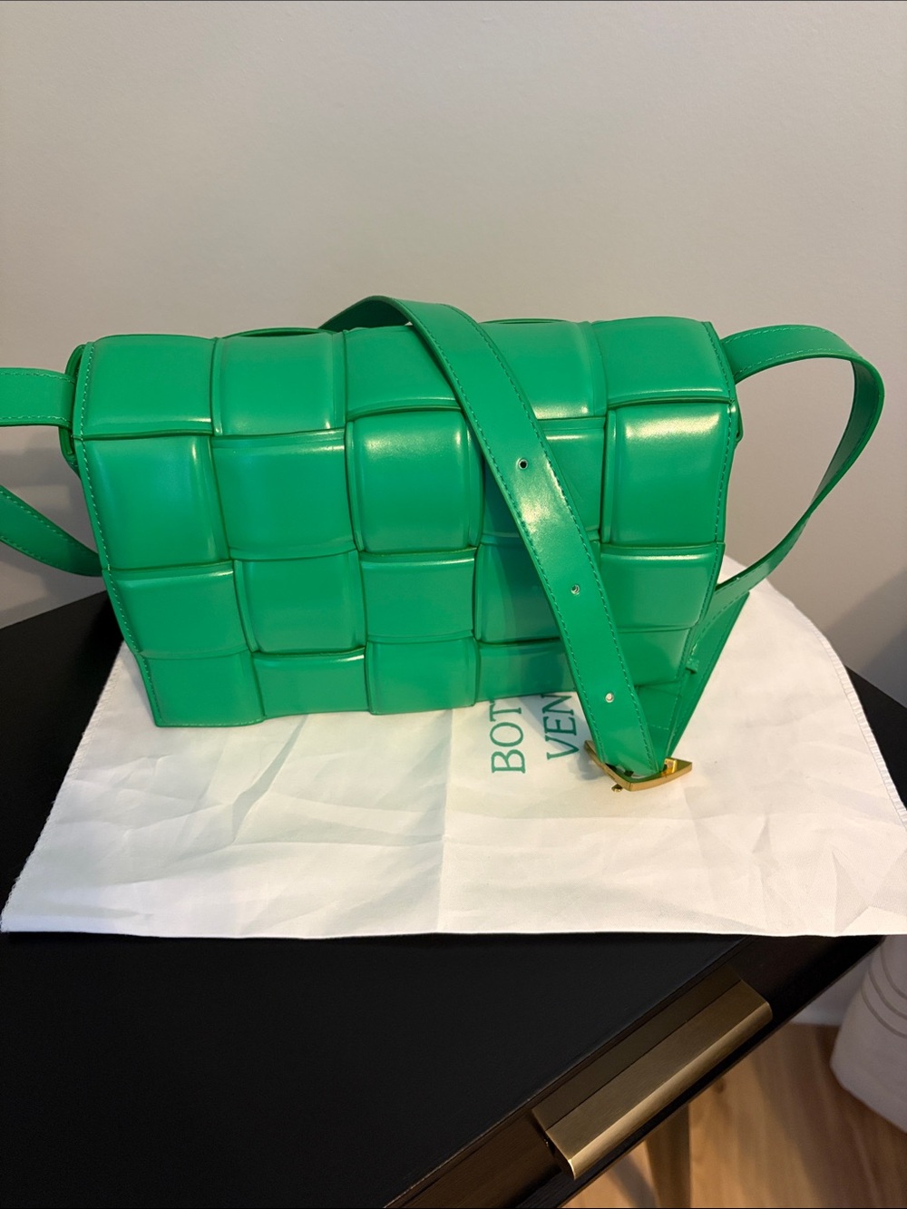 Bottega Veneta-like Green Intrecciato Leather Shoulder Bag